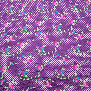 Vintage Diane Freis Purple Polka Dot Pink Floral Square Silk Scarf 35 x 35